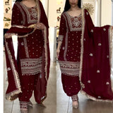 Maroon Panjabi Embroidered Suit