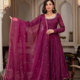 Wine Ethnic Georgette Anarkali Gown