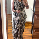 Trending Flower Print Blac White Saree