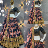 Attractive Flower Print  Party Wear Silk Lehenga choli