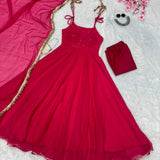 Red Fancy Georgette Anarkali Suit