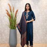 Dark Blue Chanderi Silk Suit