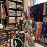 Black Embroidered Chanderi Suit