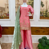 Pink Jimmy Satin Silk Straight Suit
