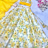 Yellow Printed Organza Silk Lehenga Choli