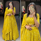 Fabulous Yellow Mirror Work Lehenga Choli