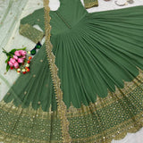 Olive Green Georgette Anarkali Gown