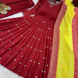 Designer Embroidery Work Gown And Dupatta Set