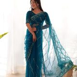 Beautifull Butterfly Net Saree