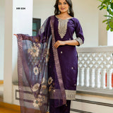 Purple Viscose Straight Suit Set