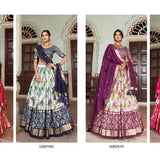 Beautifull Floral Printed Tussar Silk Lehenga