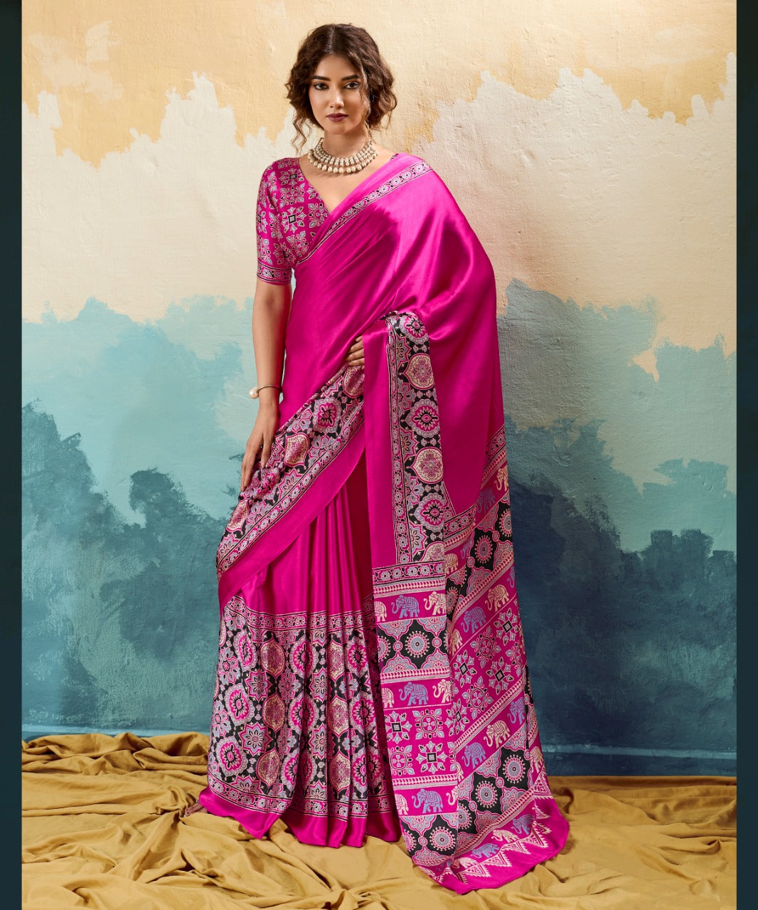 Traditional Pure Satin Ajrakh Saree