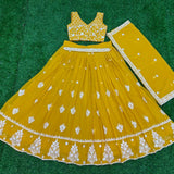 Musterd yellow Fox Georgette Lehenga