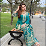 Designer Chinon Silk Embroidered Suit