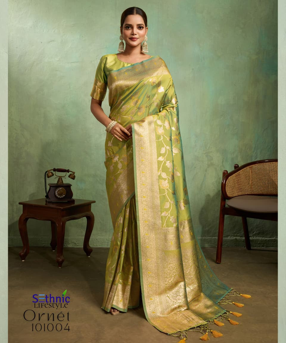 Adorn Golden Zari Woven Silk Saree
