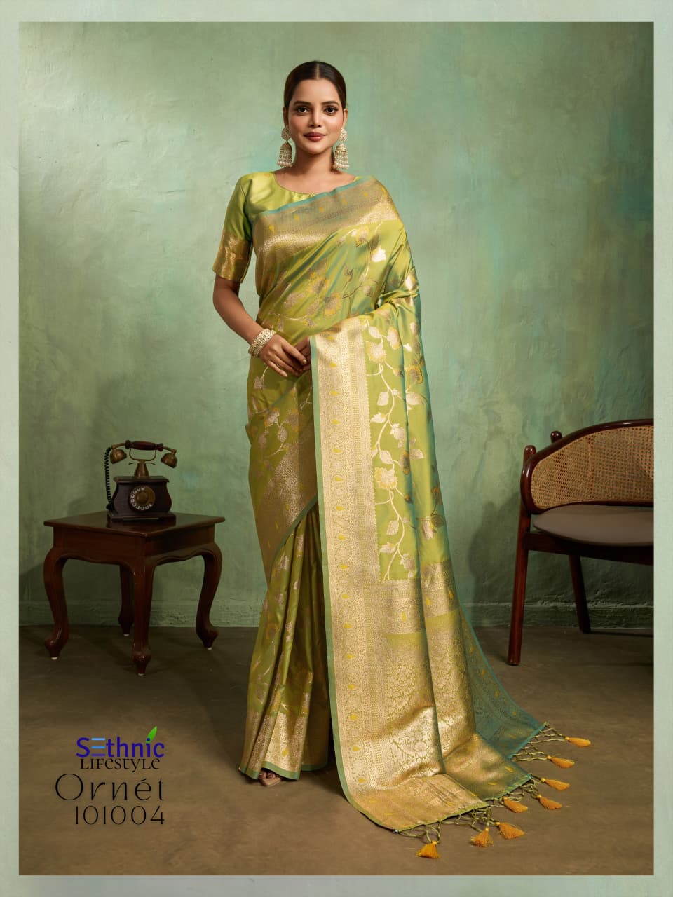 Adorn Golden Zari Woven Silk Saree
