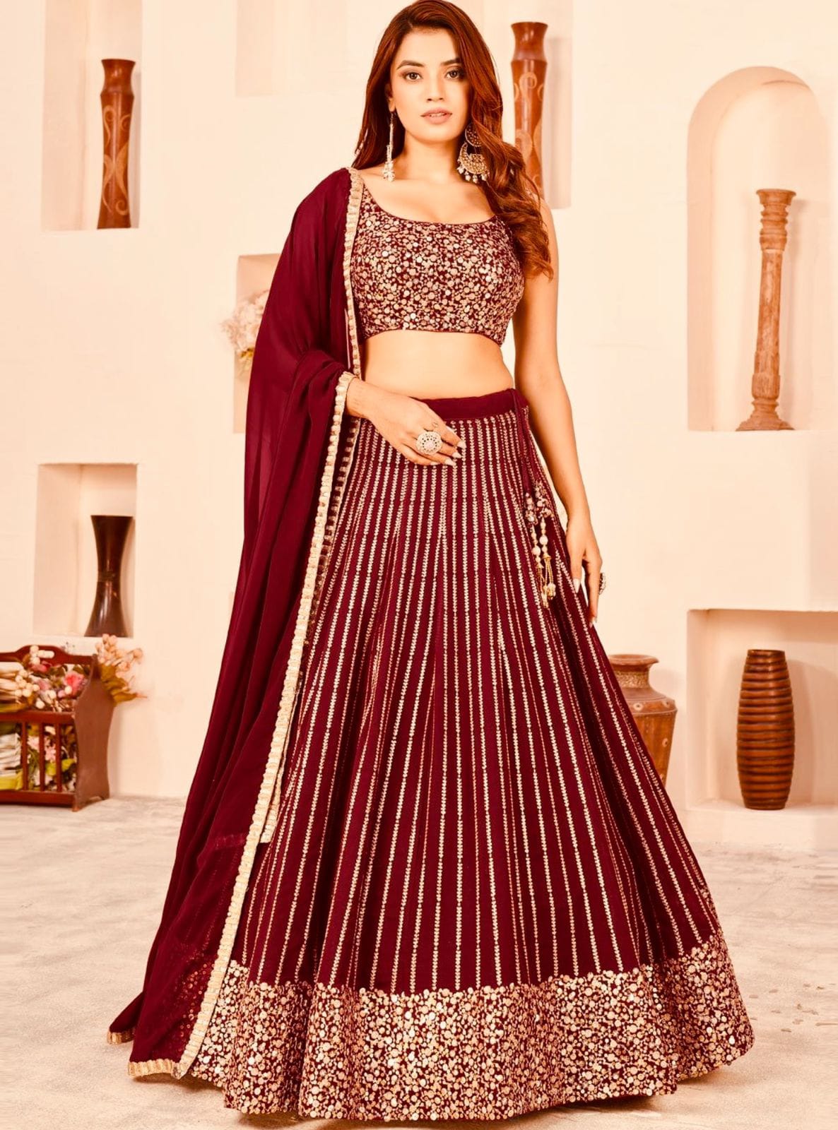 Wedding Maroon Lehenga Choli