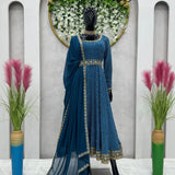 Faux Georgette Blue Salwar With Pant