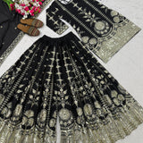 Elegant Black Sequence Top Plazzo