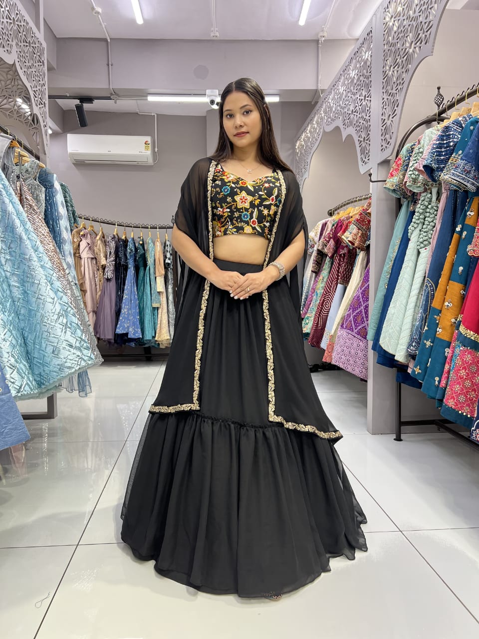 Black Shrug Heavy Indo Lehenga