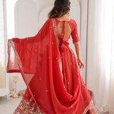 Orange Crafted Silk Embroidered Lehenga