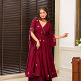 Maroon Rayon Cotton Anarkali Suit