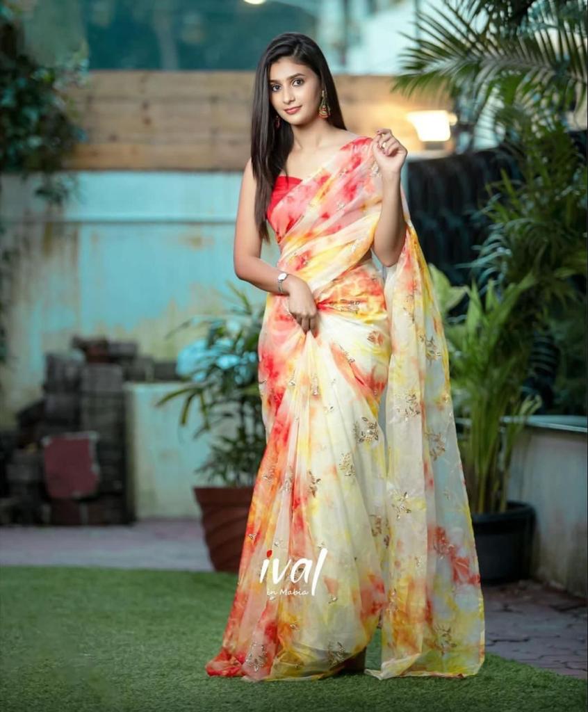 Beautifull Multy Colored Organza Silk Saree