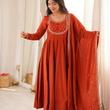 Orange Roman Silk Anarkali Gown