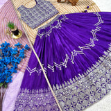 Violet Embroidered Kids Lehenga