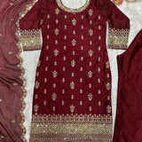 Party Wear Maroon Straight Suit