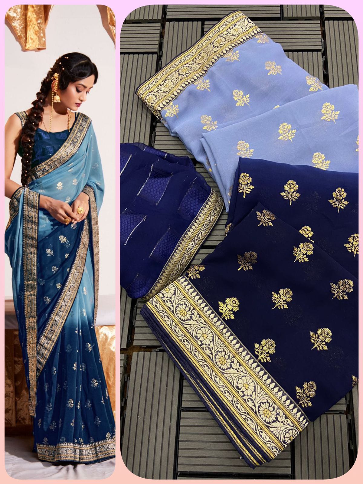 Two Tone Heavy Georgette Fabric All Over Saree Foil Print