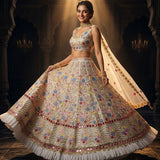 White Grand Floral Embroidered Lehenga