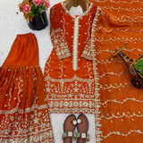 Orange Designer Embroidered Suit