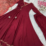 Elegance Flame Silk Anarkali Suit