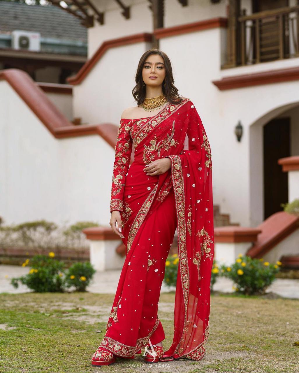 Bollywood Designer Red Partywear Saree