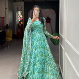 newly silver chiffon  design with floral print gown