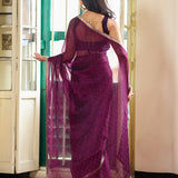 Wine Organza Wedding Saree