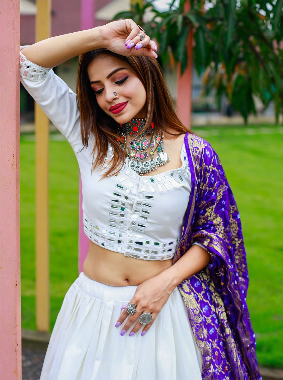 Elegant White Cotton lehenga Choli