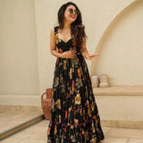 Black Stylish Flower Print Gown