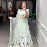 Beautiful threads lukhnowi work lehenga