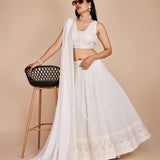 White Threads and Sequance Work Lehenga