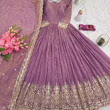 Peach Fandy Silk Anarkali Gown