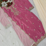 Stylish Pink Chinon Silk Suit