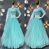 Light Cyan Colour Embroidered Attractive Party Wear Silk Lehenga choli