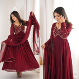 Maroon Faux Georgette Anarkali Gown