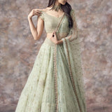Mint Elegance Embroidered Lehenga Set - Size M