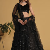 Black Wedding Sequance Lehenga