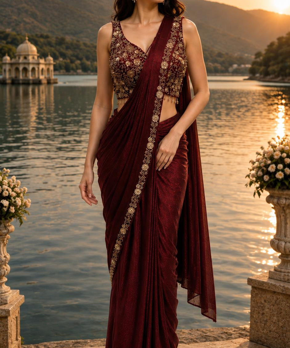 Amoha Beads Work Ready To Wear Saree