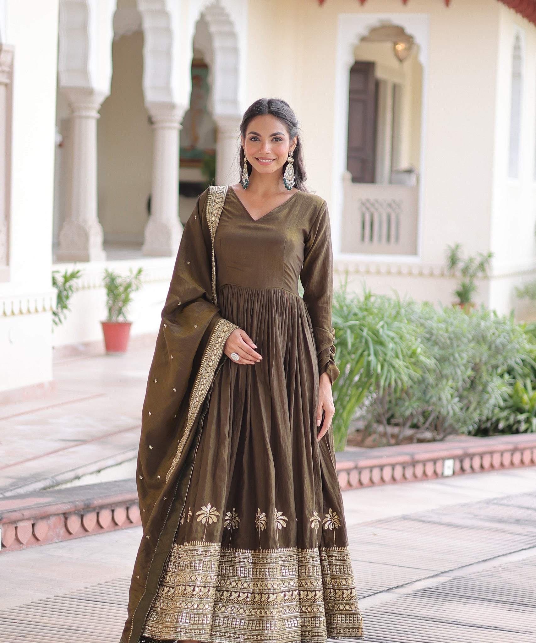 Classic Vichitra Silk Anarkali Gown