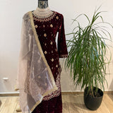Royal Velvet Maroon Palazzo Set